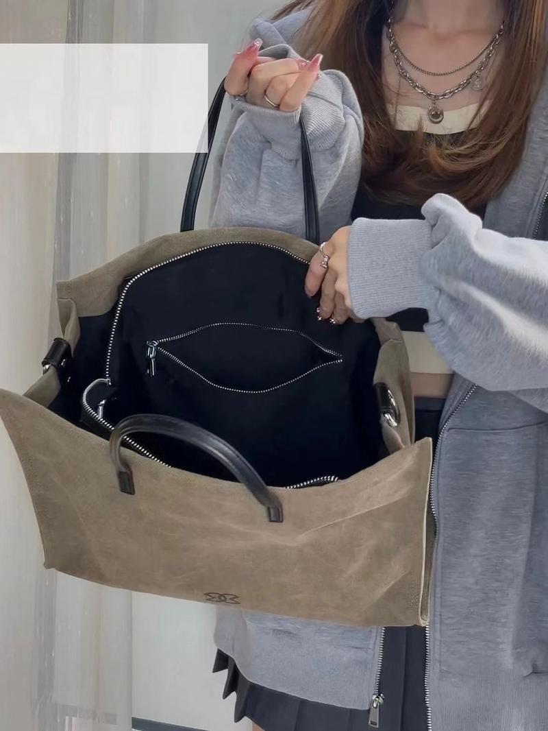 Product Introduction of Large Capacity Canvas PU Bag Ladies Shoulder Crossbody Multi Purpose Commuter Handbag Tote Bag For Women 5