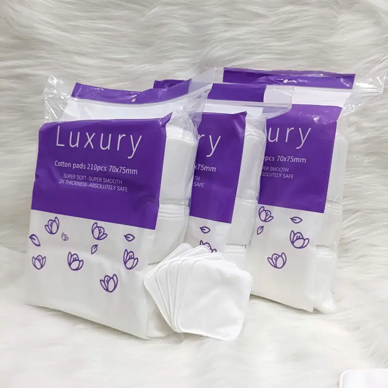 Bông Tẩy Trang Luxury 210 Miếng, 3 Lớp Mềm Mịn, Có Dập Viền, Bông Dai Hạn Chế Xơ Bông 0