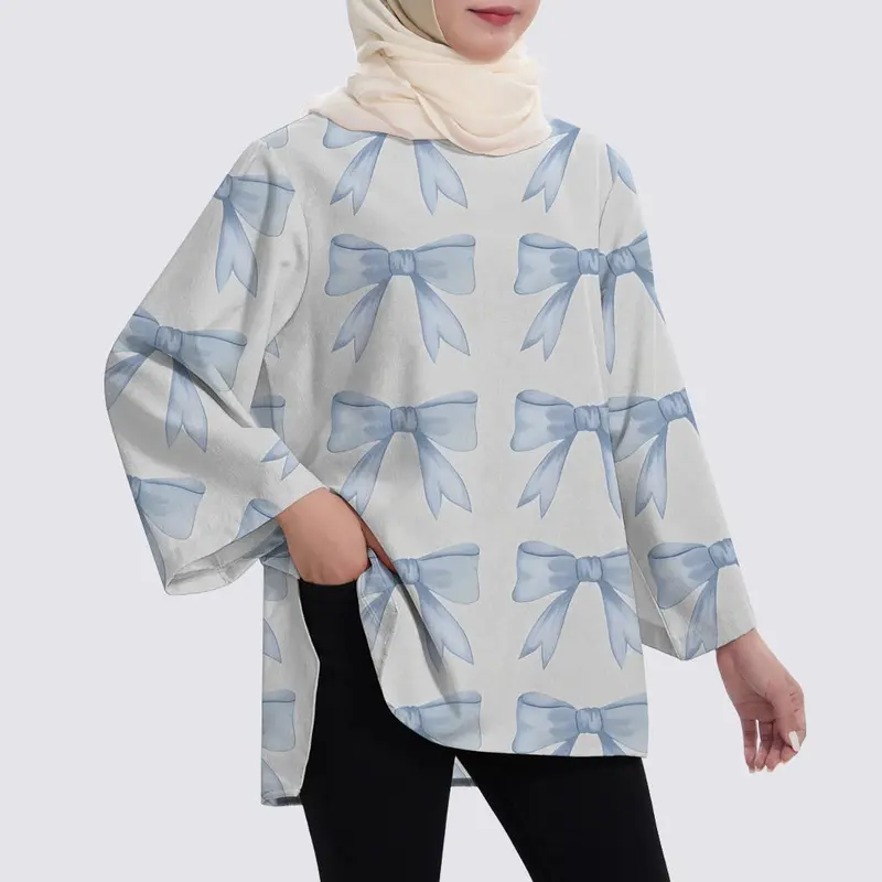 Baju Muslim, Gaya Baru 2025, Cetakan Rama-rama, Lengan Panjang ...