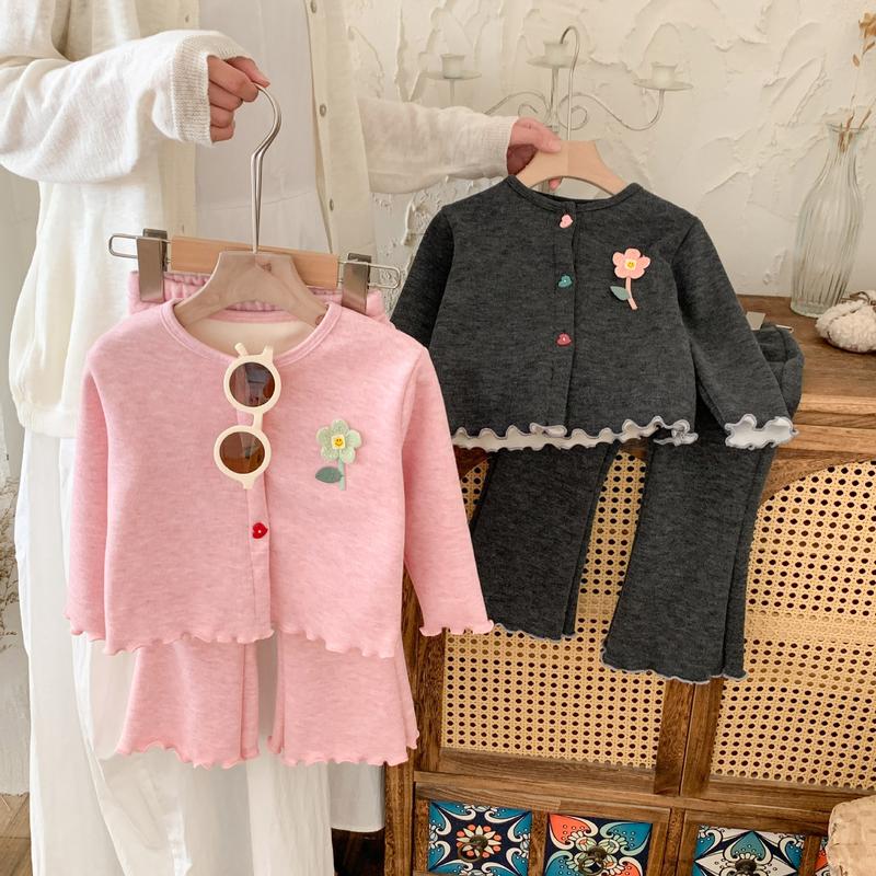 Bộ Áo Cardigan Lót Lông Cừu Và Quần Ống Loe Cho Bé Gái, Pippikids, Bộ Đồ Hai Mảnh Nhung Gạo Nếp, Thích Hợp Cho Mùa Thu Và Mùa Đông, 2024 Heo
