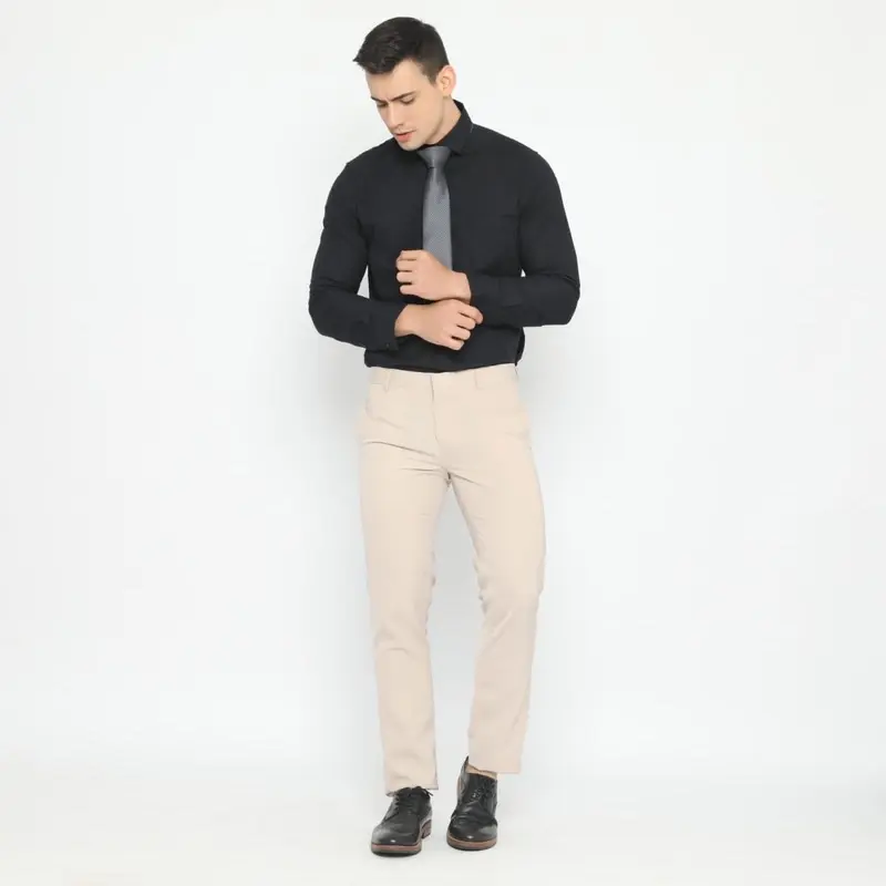 Code Male Celana Bahan Premium Cream Formal Straight Cut Slim Fit 1