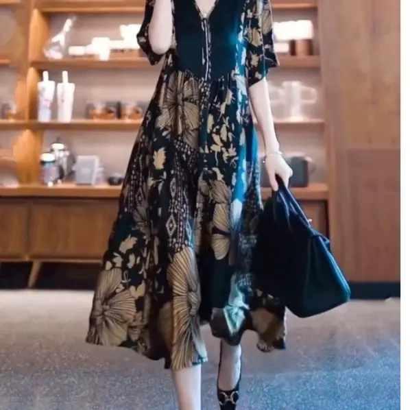 B23 - Váy lụa trung niên che khuyết điểm cực tốt khi đi chơi , dự tiệc . Mã B23 Nữ Women
