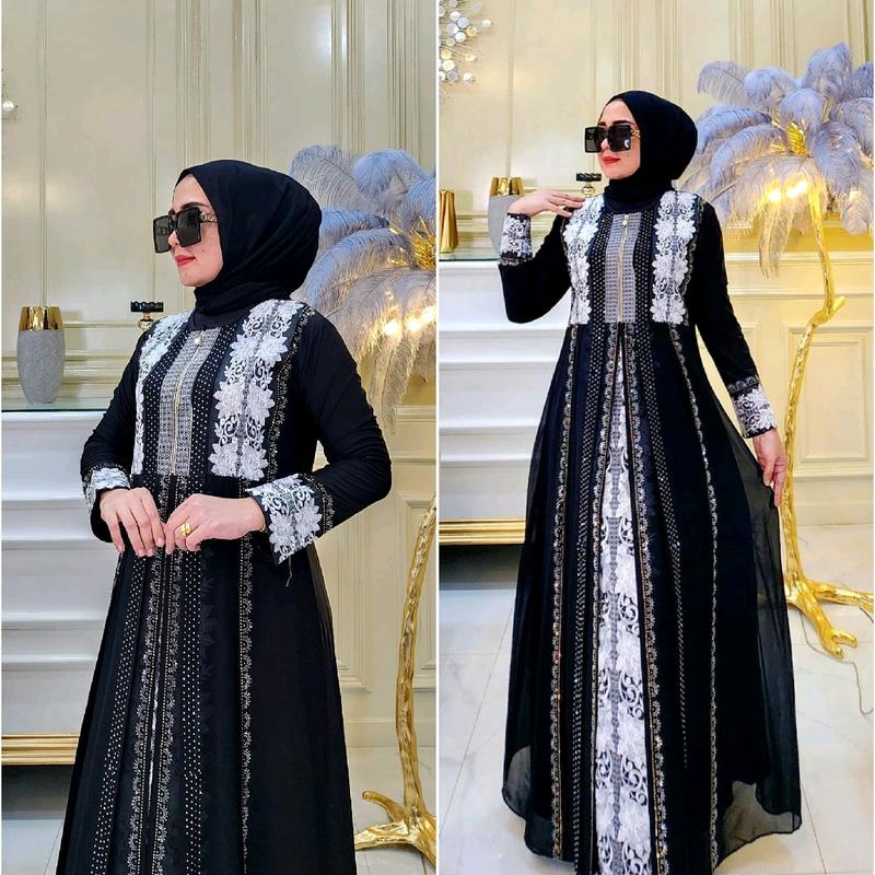 Gamis Abaya Syahara silver Mewah 2025 Dress Wanita Muslim’ Arab Turkis Hitam 0