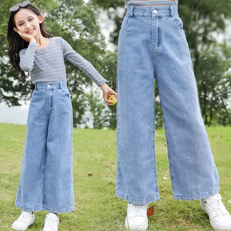 Girl's Jeans FOR kid's girls Baggy Pants High Waist Trouser Korean loose casual Wide leg Pants
