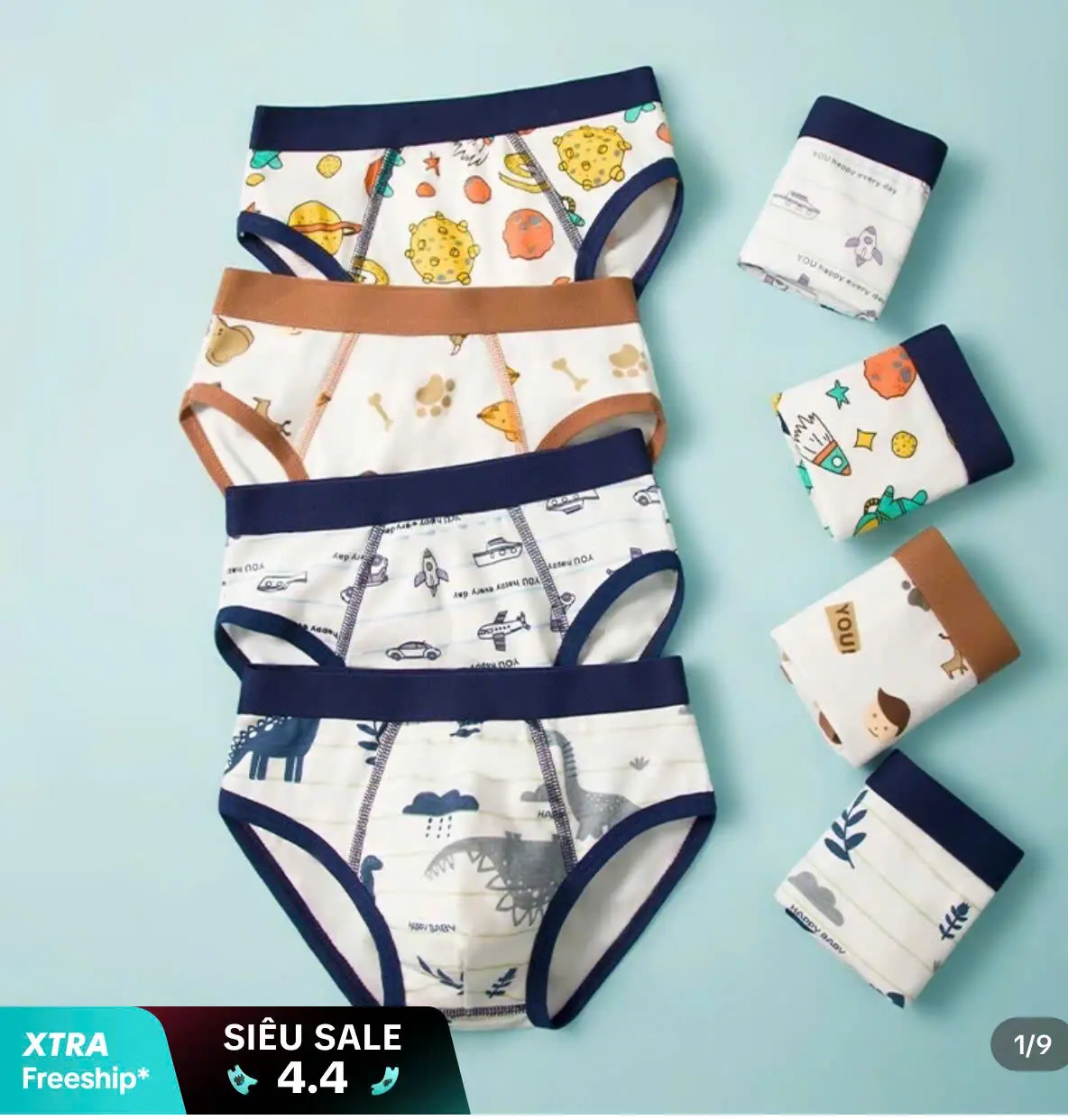 (BT09)Combo 4 quần chip tam giác bé trai,quần sịp tam giác bé trai,chất cottong co giãn thoải mái