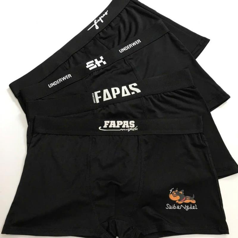 Combo 4 quần sịp đùi Boxer nam full đen mix nhiều cạp, quần xì nam chất thun lạnh co giãn thoáng mát 4 chiều, quần lót nam kháng khuẩn Quần Boxer Menswwear