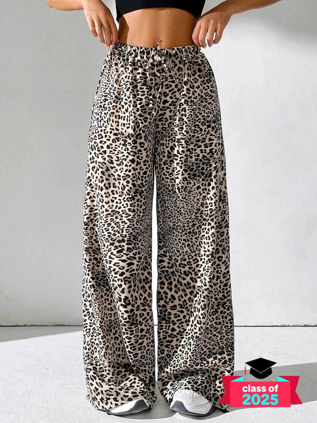 Women's Leopard Print Drawstring Waist Wide Leg Pants, Loose Casual Comfy Trousers for Spring & Fall, Women's Bottoms for Daily Wear, Baggy Legged Pants, Womenswear