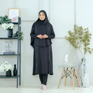Baju Renang Muslimah syar'i long Tunik hitam Poliester Wanita Syari