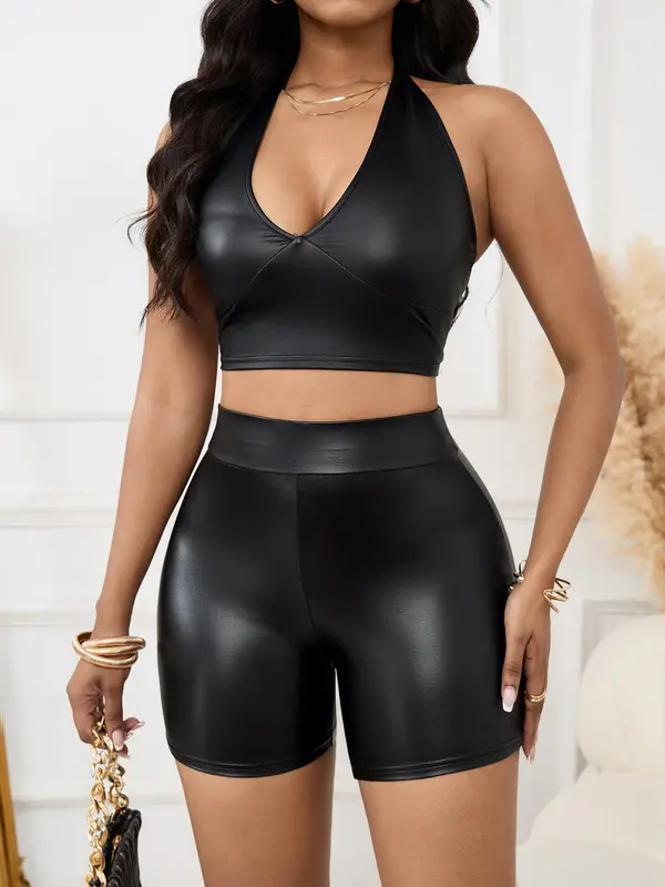 Women's Solid Color PU Leather Shorts, Casual Comfy Skinny Shorts for Summer, Ladies Bottoms for Daily Wear 5