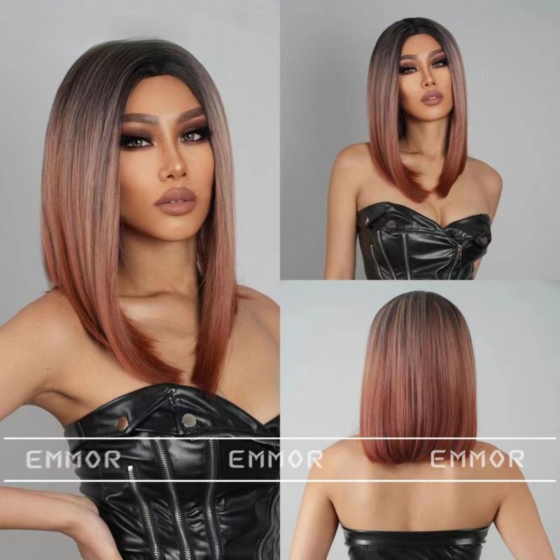 Product Introduction of New European and American Style Wig Medium Gradient Red Brown Long Straight Hair Full-Head Wig for Women 0