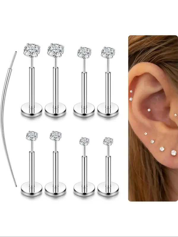 Rhinestone Decor Nose Studs, Stainless Steel Nose Rings, Body Jewelry for Women & Men, Hypoallergenic Piercing Jewelry 0