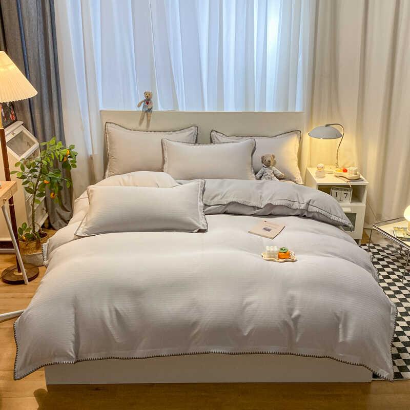 Product Introduction of 4 IN 1 Waffle Crochet Design Bedding Nordic Simplicity Pure Bed Set Quilt Cover Flat Sheet Fitted Sheet Pillowcase Single Queen King Size Camel Color Beddings 23