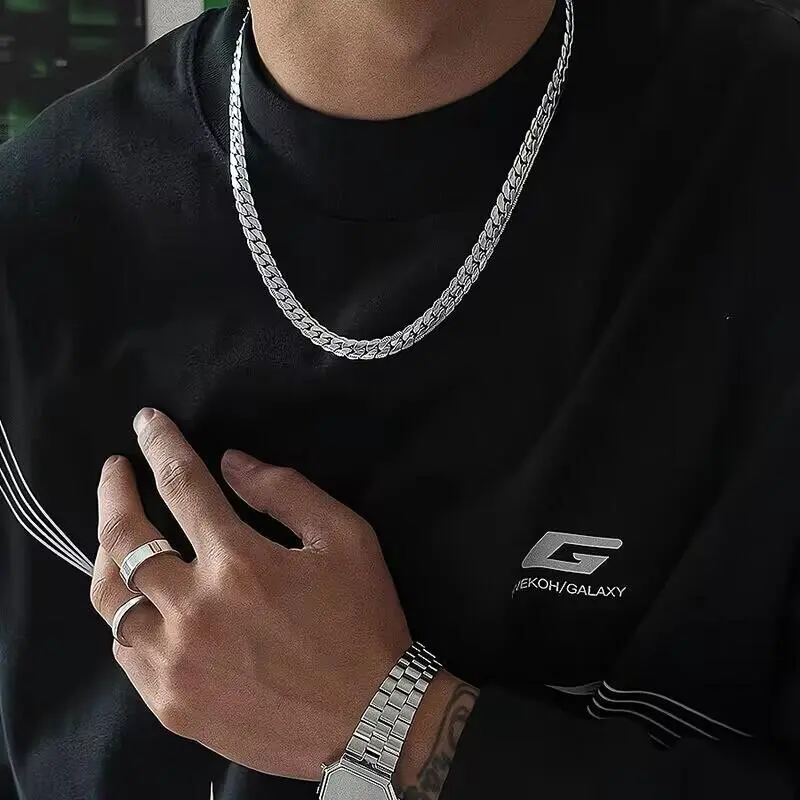 Titanium Steel Encrypted Emed NK Cuban Necklace Men's Fashion Hip Hop Chain Sweater Accessories
