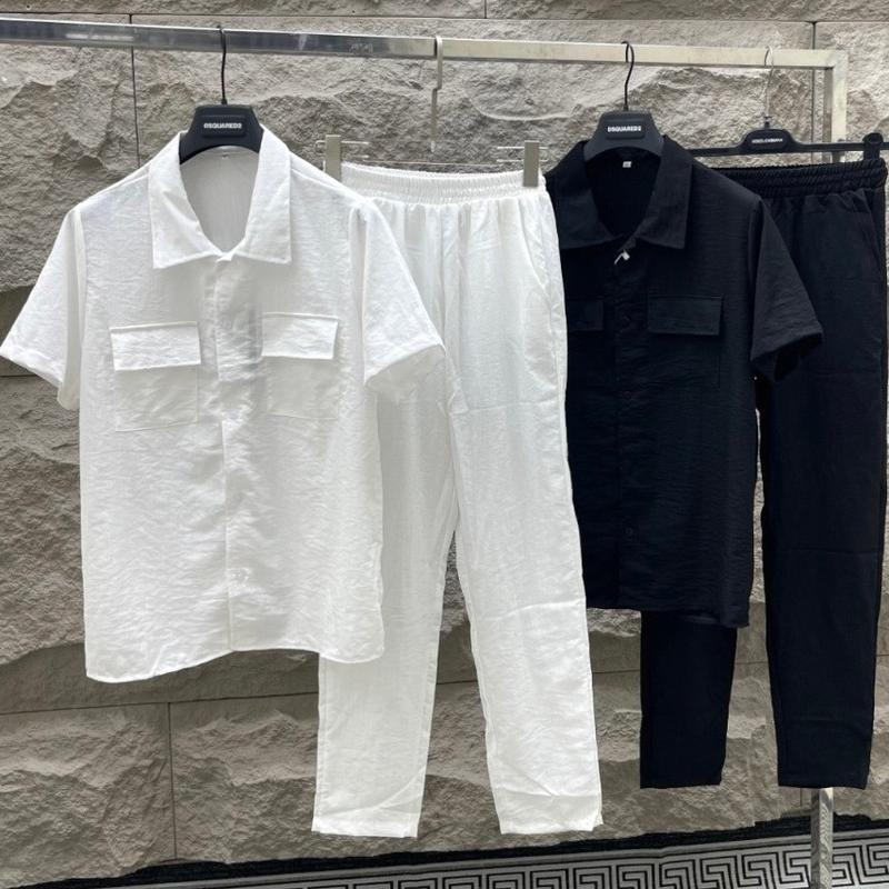 Bộ đũi xước áo cộc quần dài Nam VẢI KHÔNG DÀY Menswear Sơ Mi