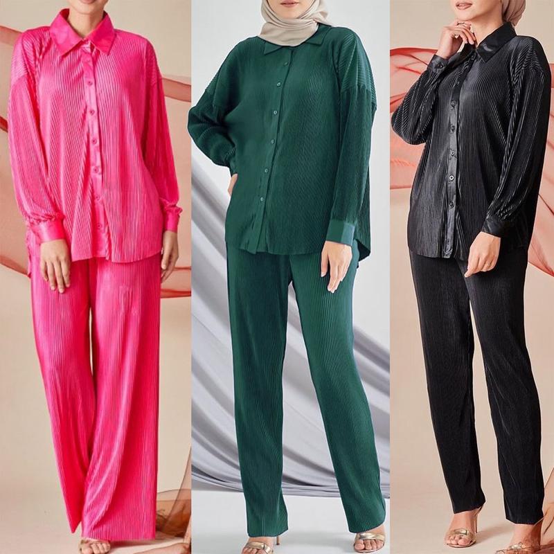 2025 High Quality Cross-Border Women's Clothing Malaysia Indonesia Clothing Suit Fashion Pleated Baggy Pants Suit Hot Sale Ethnic Apparel 2