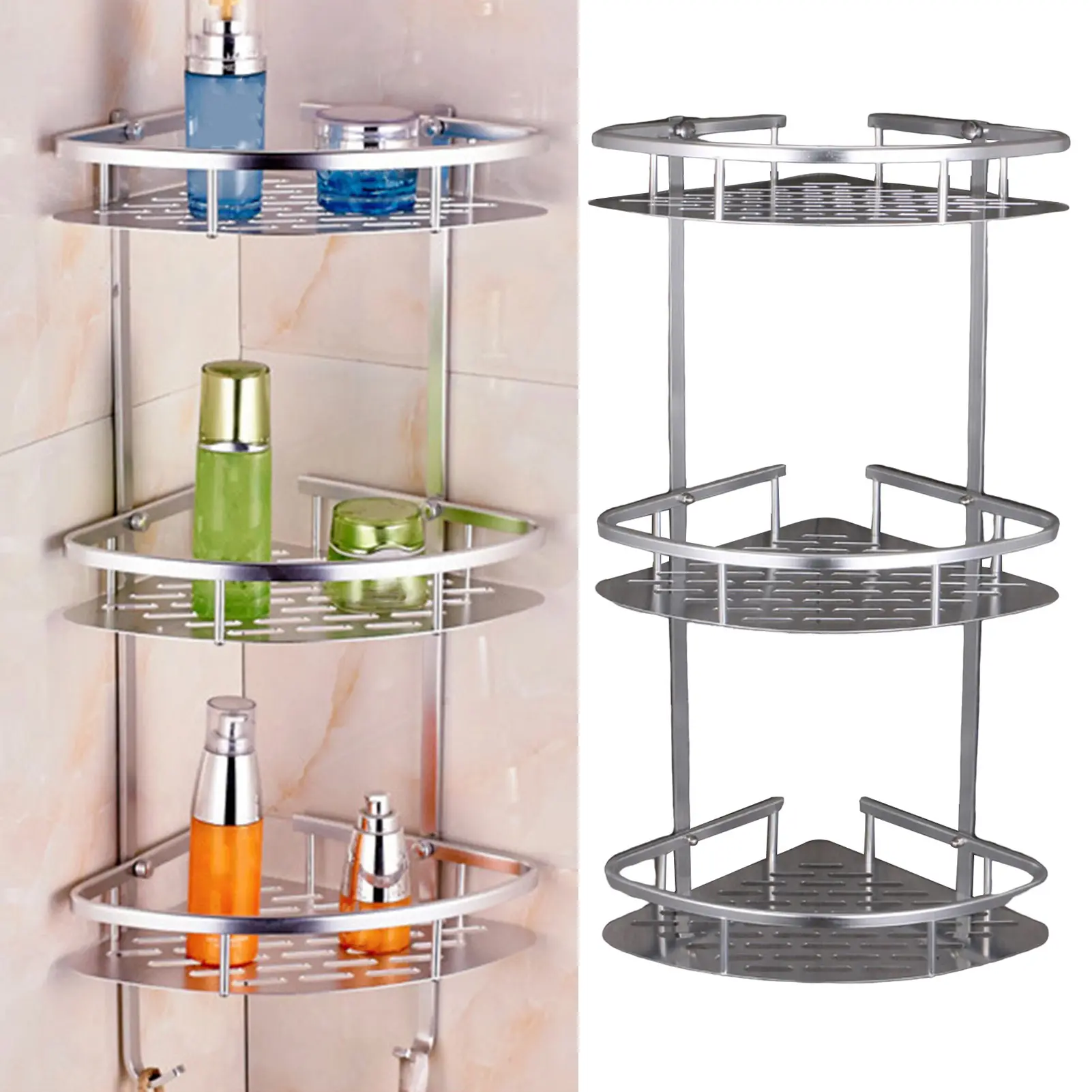 Kệ Góc Gắn Tường, Thiết Kế Theo Những Tờ, 3 Tầng, Hình Tam Giác, Không Cần Đục Lỗ, Thoát Nước Rỗng, Thích Hợp Cho Phòng Tắm, Vòi Hoa Sen, Giá Để Dầu Gội Đầu, Sắp Xếp, Đồ Dùng Phòng Tắm