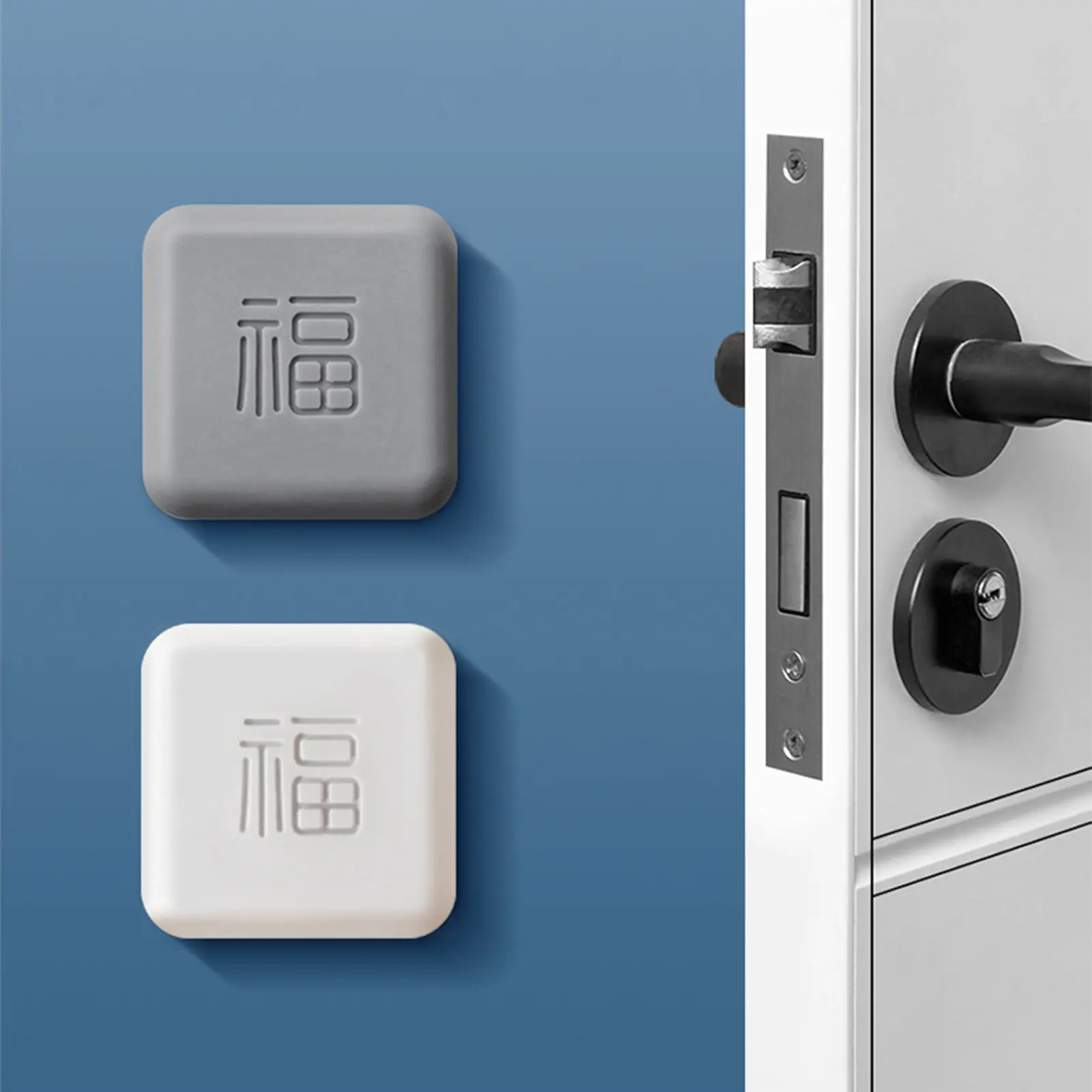Miếng Chặn Tay Nắm Cửa Bằng Silicon, 4 Miếng, Cản Vuông Chống Va Chạm, Miếng Chặn Cửa Nhân Vật Fu, Miếng Bảo Vệ Tường Cho Gia Đình