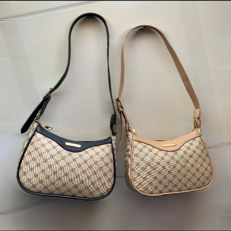 Tas Wanita Marcia Bag Elegan Handbag Wanita Selempang - Kulit PU - Black/Milo - 21x12x12cm - Slingbag 1