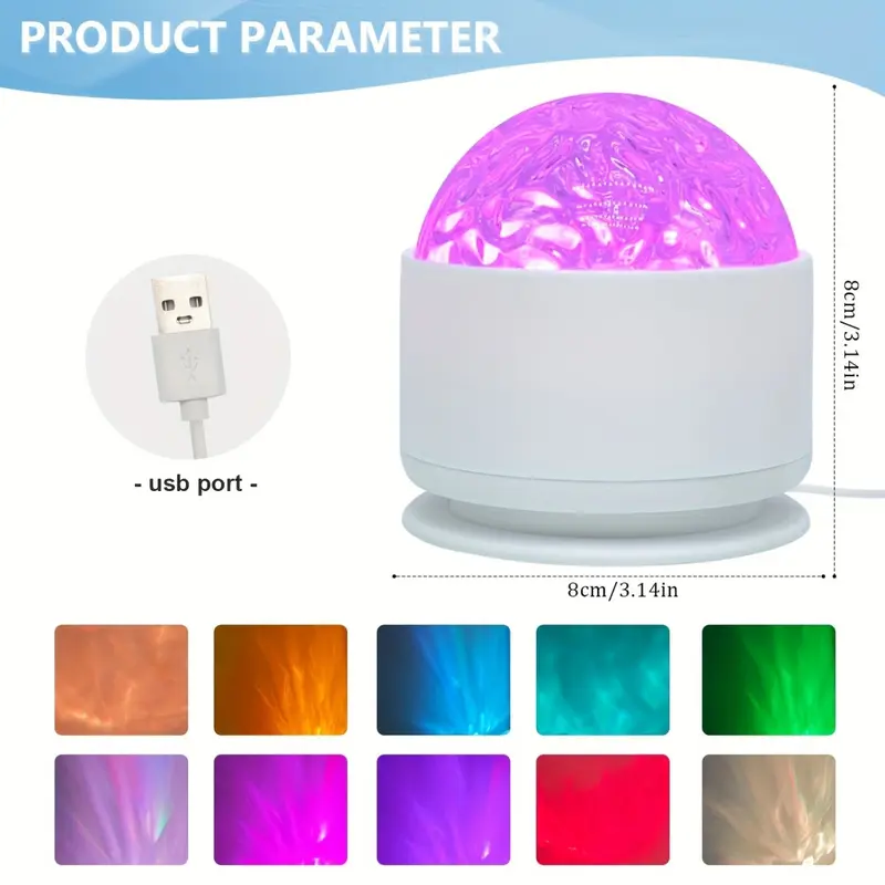 Đèn Chiếu Hình Sóng Nước LED, Chạy Bằng USB, Nhiều Màu, Điều Khiển Từ Xa, Thích Hợp Cho Đèn Ngủ Cực Quang Đại Dương, Lý Tưởng Cho Môi Trường Phòng Ngủ 2