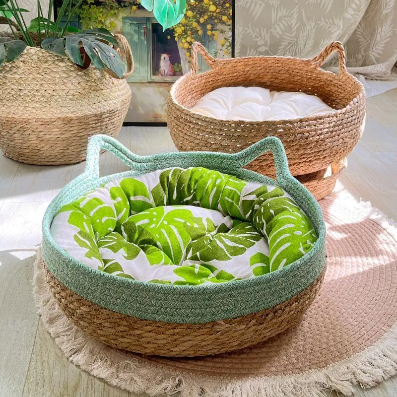 Tổ Mèo, tất cả các mùa, đệm cho thú cưng, tổ mát mẻ cho mùa hè, thích hợp cho mèo và thỏ, được làm bằng Mây, tổ ngủ, 2024 4