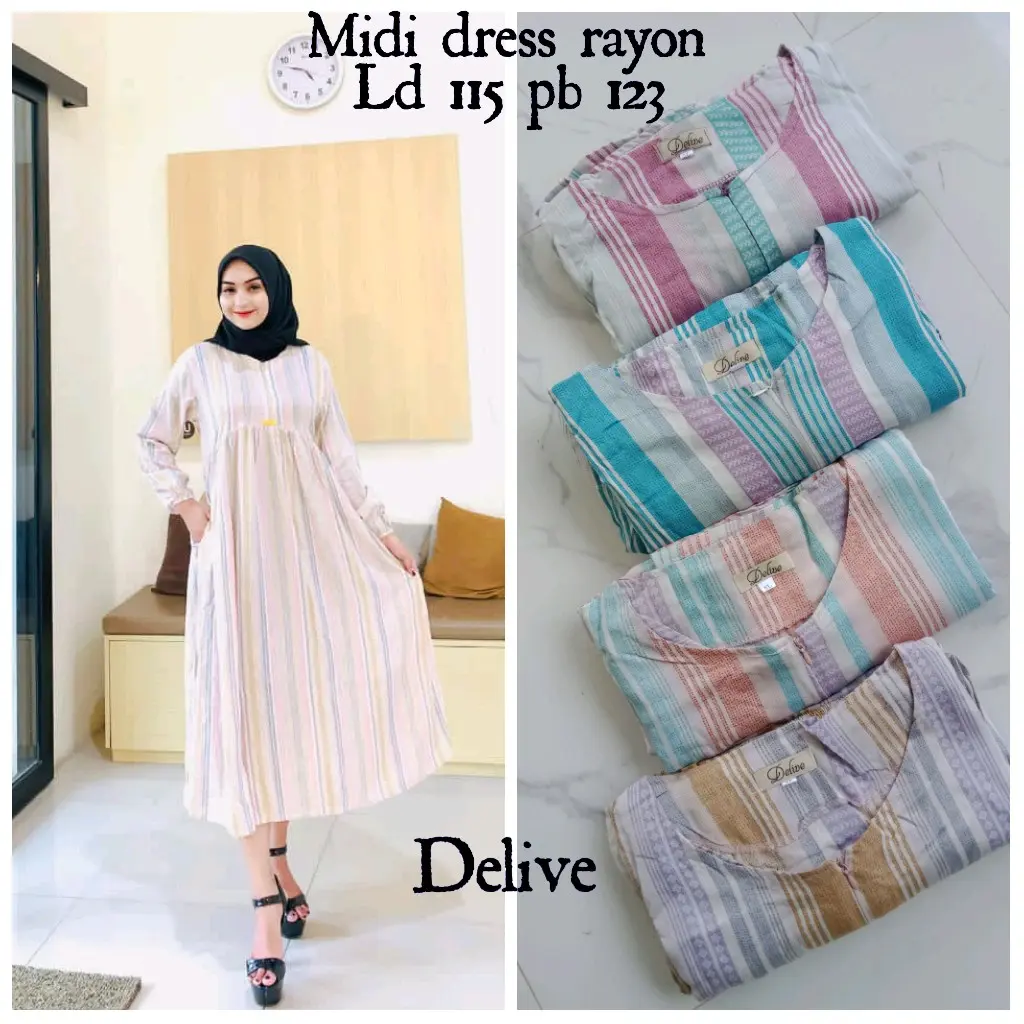 Midi dress rayon motif salur//homey dress rayon premium