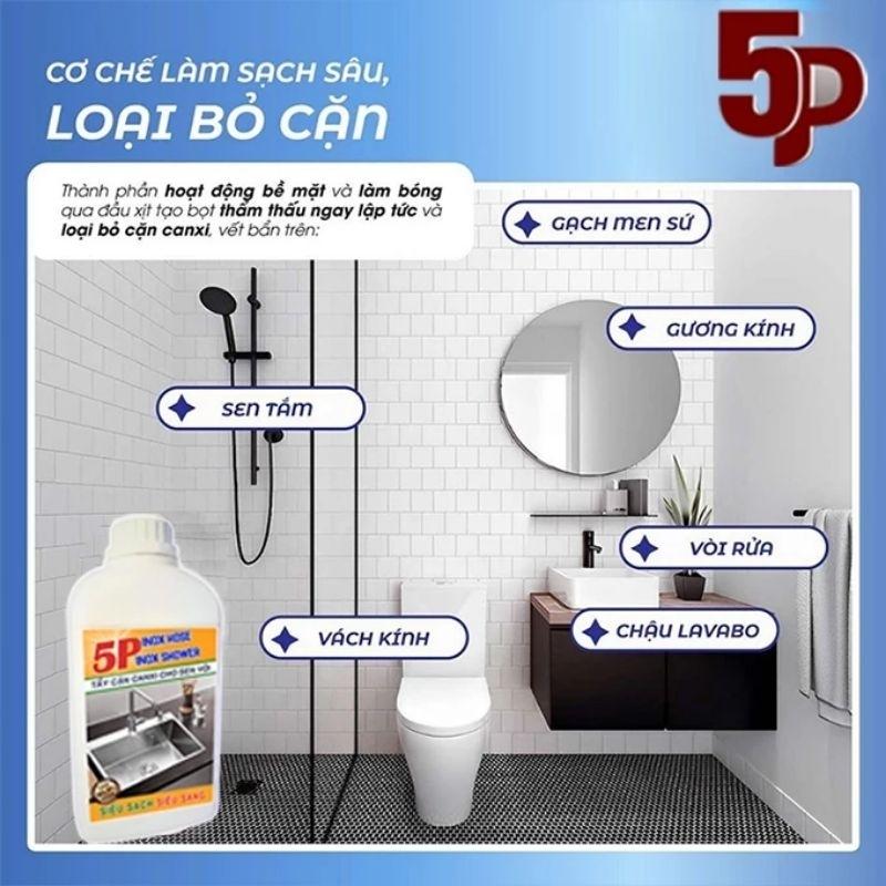 [Tặng Khăn] Nước Tẩy Đa Năng - Tẩy Cặn CANXI Vệ Sinh Sàn Nhà 5P 1000ml Làm Sạch Bề Mặt Kính, Bồn Rửa, Vết Ố Vàng Nhà Tắm 3