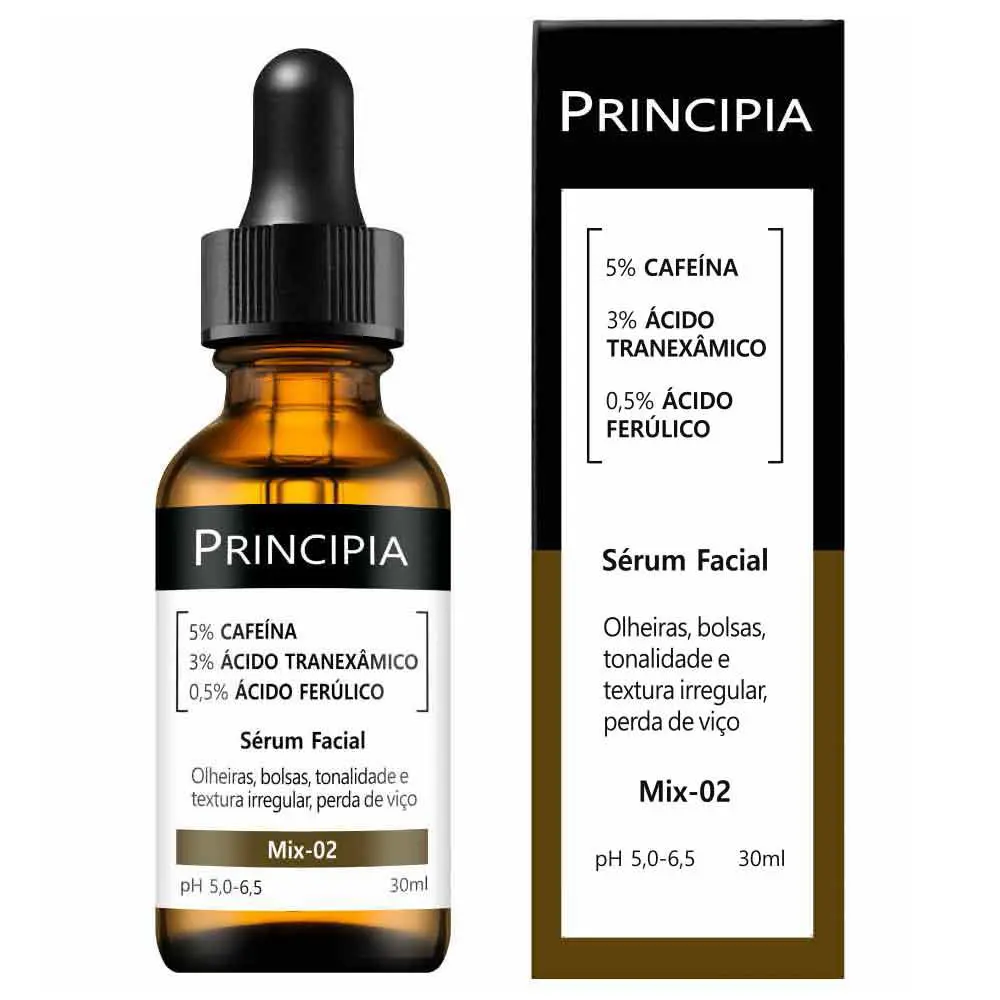 Sérum Facial Mix-02 (5% Cafeína + 3% Tranexâmico + Ferúlico) - Anti Olheiras e Manchas com 30ml1 Solução Clareadora