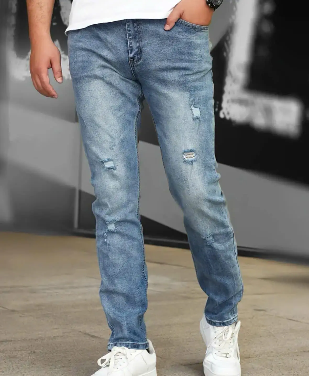 Quần Jean Nam Màu Xanh  Bạc Rách nhẹ Chất liệu Co Giãn Tốt Form Dáng Chuẩn Size Denim A04-Menswear Pants Có Túi