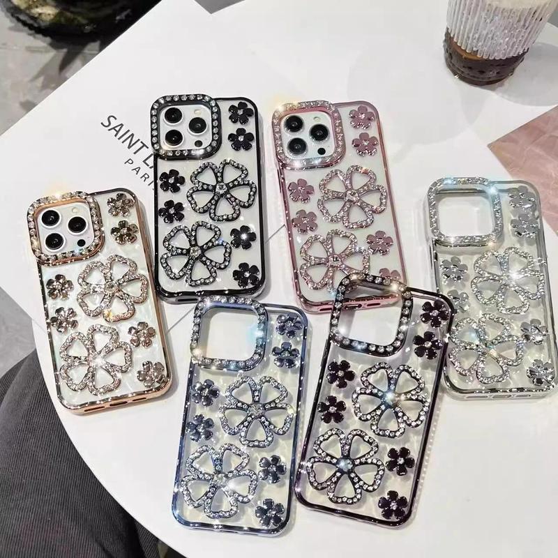Ốp Hoa 3D, Kim Cương Lấp Lánh Sang Trọng, Dành Cho iPhone 16 Pro Max, 16 Plus, 14, 13, 12, 11, Ốp Mạ Trong Suốt, Dành Cho iPhone 15, Ốp Bảo Vệ 5