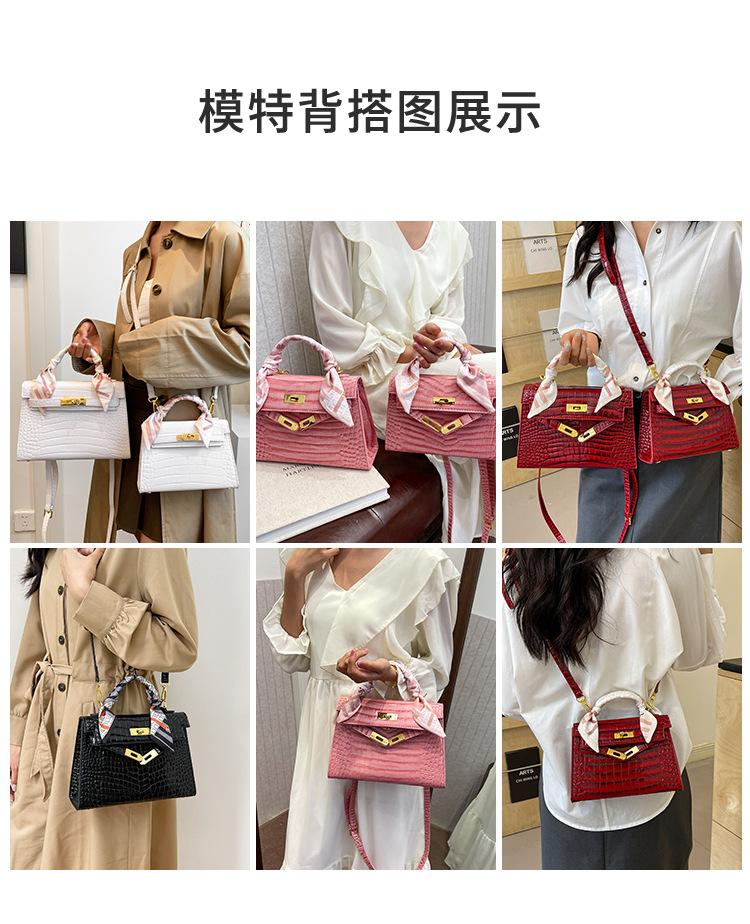 Product Introduction of Cross-Border Texture Kelly Bag 2025 Spring New Handbag Crocodile Pattern Shoulder Bag Retro All-Match Crossbody Women's Bag 9