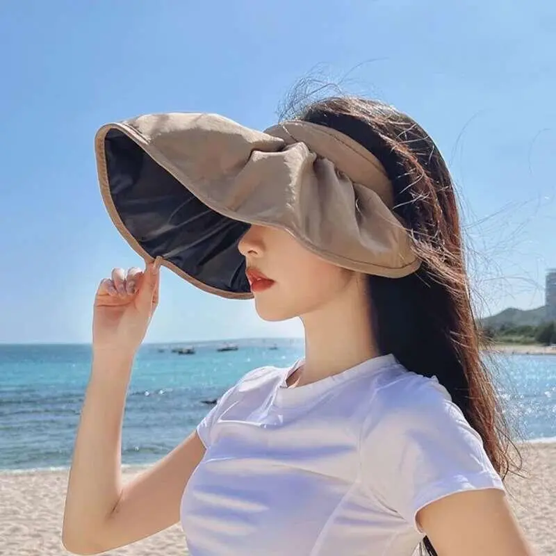 Summer Shell Sunshade UV Protection Dual Use Hair Hoop Sun Hat for Women Outdoor Beach Soft Foldable Wide Brim Bucket Caps