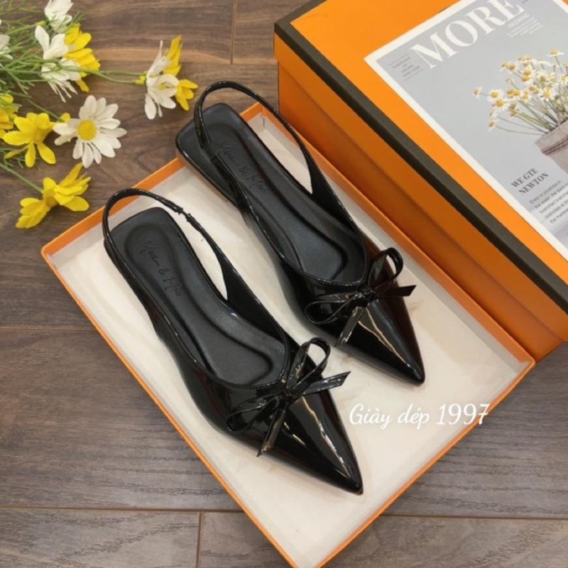 Sục bệt nữ mũi nhọn đính nơ da bóng kính hàng cao cấp full hộp ( PH09 ) DéP Shoes GiàY
