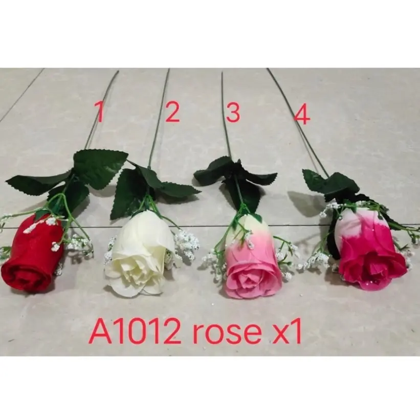 BUNGA MAWAR KUNCUP PALSU DEKORASI ARTIFICIAL SINGLE VALENTINE HIAS SATUAN/1lusin