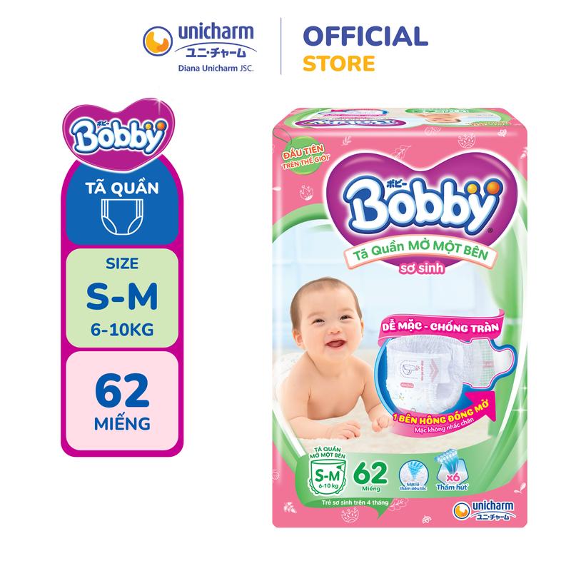 LS Tã bỉm quần Mở Một Bên Bobby - Tiện Lợi Dễ Mặc - Size NB 70+6 Miếng S 80 Miếng S-M 62 Miếng