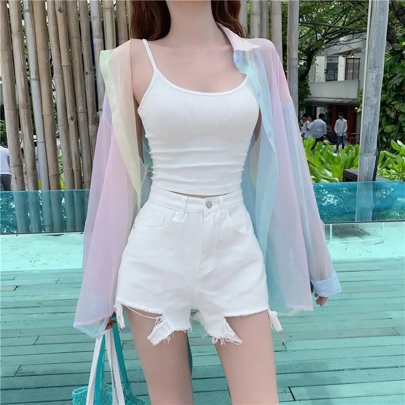 Áo Sơ Mi Chống Nắng, Phong Cách Hàn Quốc Mùa Hè, Cổ Vuông, Dành Cho Nữ, Hàng Mới Về, Áo Sơ Mi Dài Tay, Mỏng, Thiết Kế Đẹp, Độc Đáo
