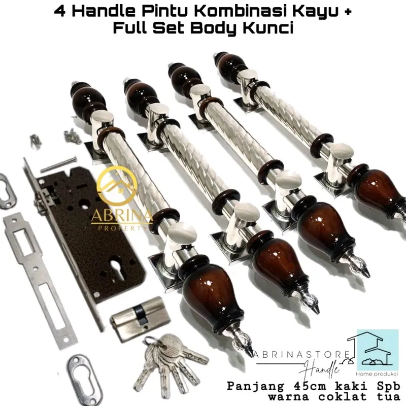 handle pintu rumah set kunci stainless kombinasi kayu 45cm tarikan gagang pintu rumah minimalis handel hendel pintu rumah murah berkualitas
