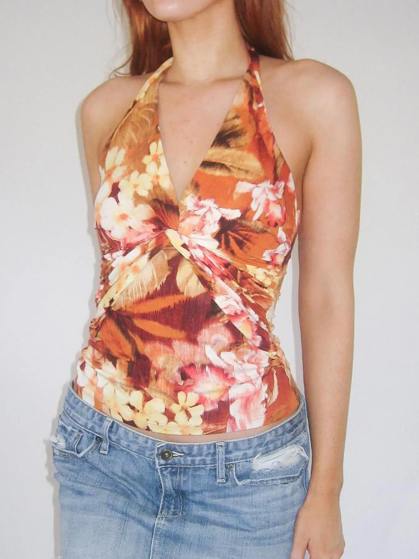 Women's Floral Print Halter Neck Tank Top, Casual Sleeveless Top for Summer, Ladies Clothes for Beach Holiday Vacation
