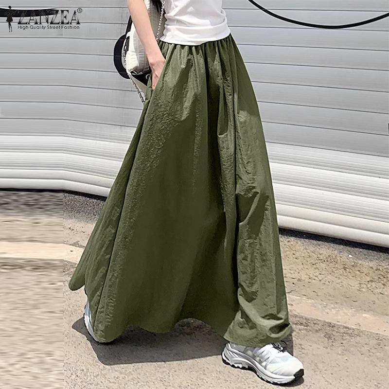 Product Introduction of ZANZEA Korean Style Women's Skirts Elastic Waist Pure Color Elastic Waist Maxi Skirts 10