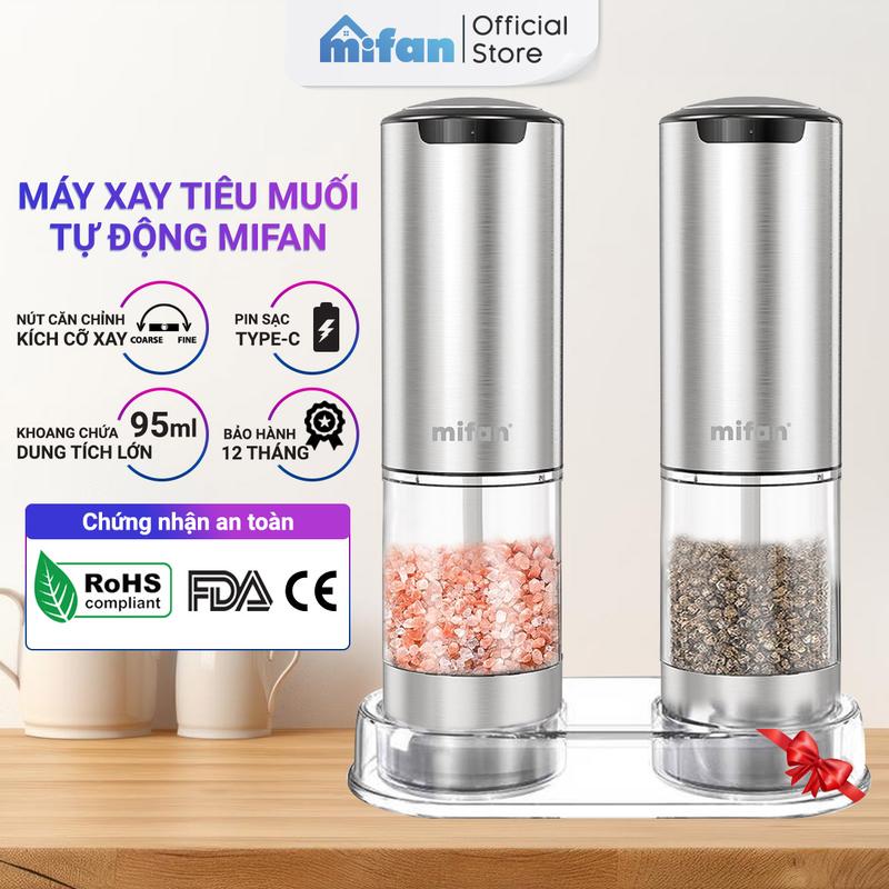  Máy Xay Tiêu Muối Tự Động Mifan Pepper Grinder - Pin Sạc Điện USB-C  Điều Chỉnh Cỡ Xay Lưỡi Gốm Thân Vỏ Inox 304 