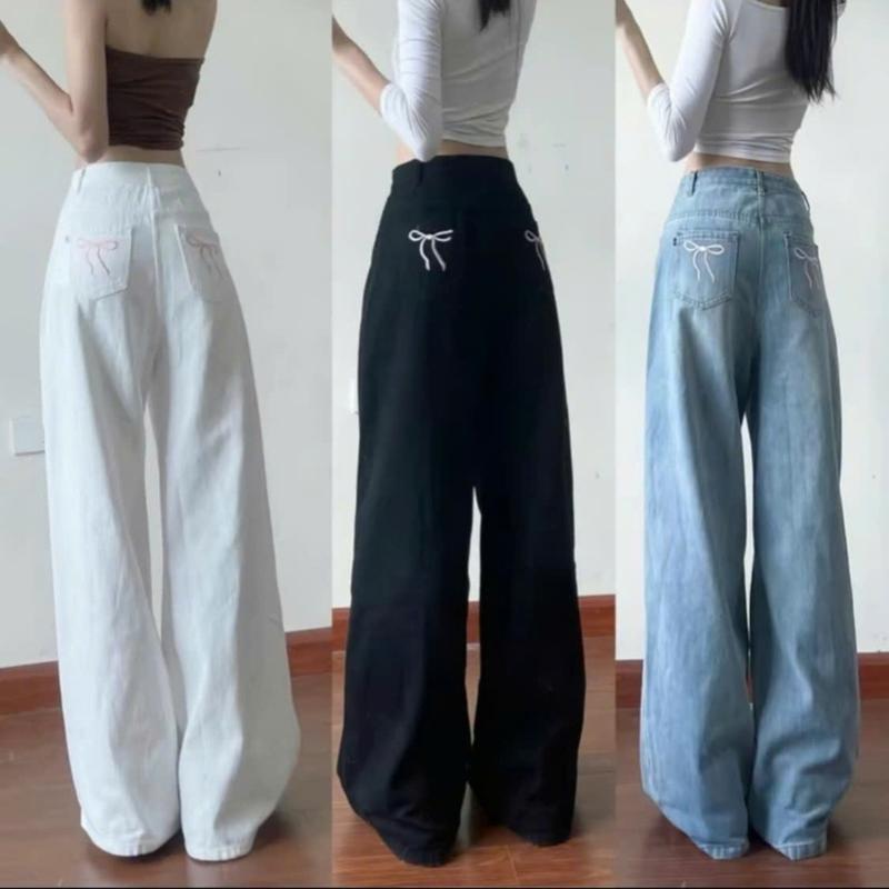 Quần jean bò ống rộng suông xuông nữ jeans cạp cao phong cách style ms19 Women Pants Voi 0