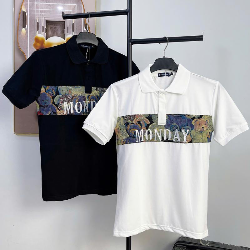 Áo thun nam cổ bẻ tay ngắn phối thêu chữ họa tiết đẹp sang trọng Menswear Cotton Shirt Tre 2