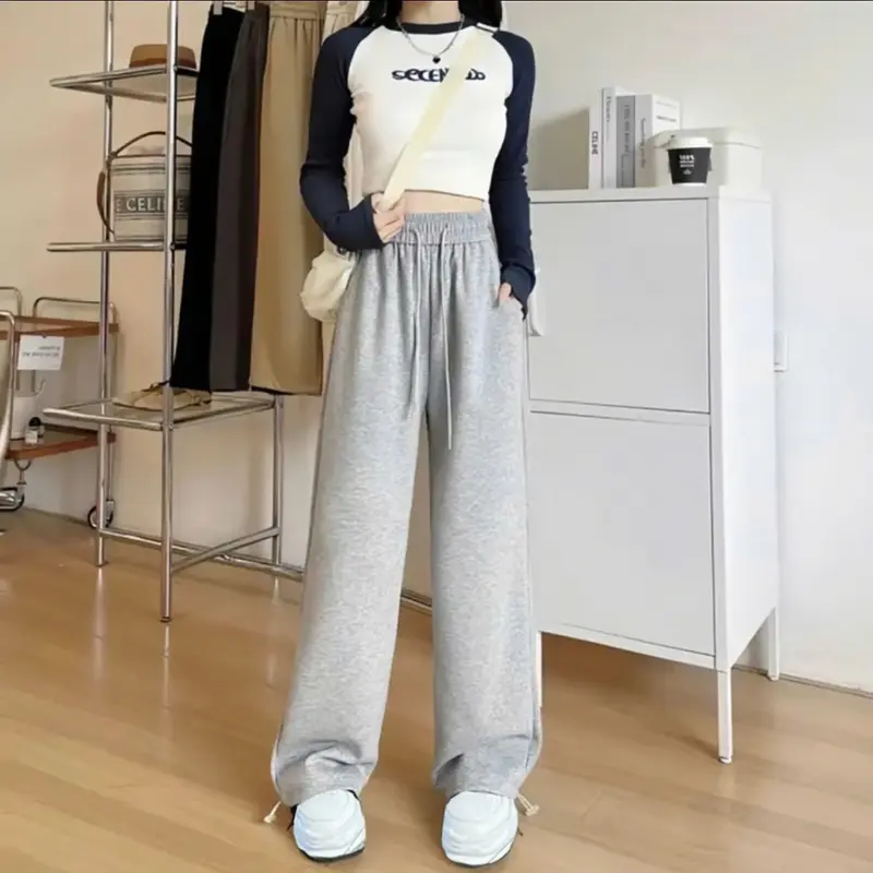 (Quần Cao Cấp) Quần Nỉ Ép 2 Da Bản Ống Rộng Cạp Cao Unisex Chất Nỉ Co Giãn Có Dây Rút Ống 3