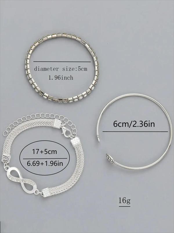 3pcs/set Women's Minimalist Elegant Rhinestone Decorated Heart Design Bracelets Bangle, Fashion Accessories for Party, All-match Fashion Jewelry for Daily Wear, Girls Birthday Gift, Valentine's Day, Gift, Bracelets Stack 1