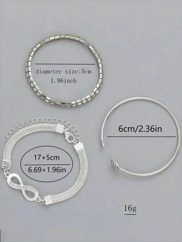 3pcs/set Women's Minimalist Elegant Rhinestone Decorated Heart Design Bracelets Bangle, Fashion Accessories for Party, All-match Fashion Jewelry for Daily Wear, Girls Birthday Gift, Valentine's Day, Gift, Bracelets Stack 1