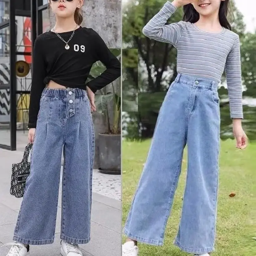 Quần jean trơn Ống Rộng mẫu(  3 cúc -1 cúc), chất liệu bò mềm , co giãn thoải mái cho bé 15-48kg