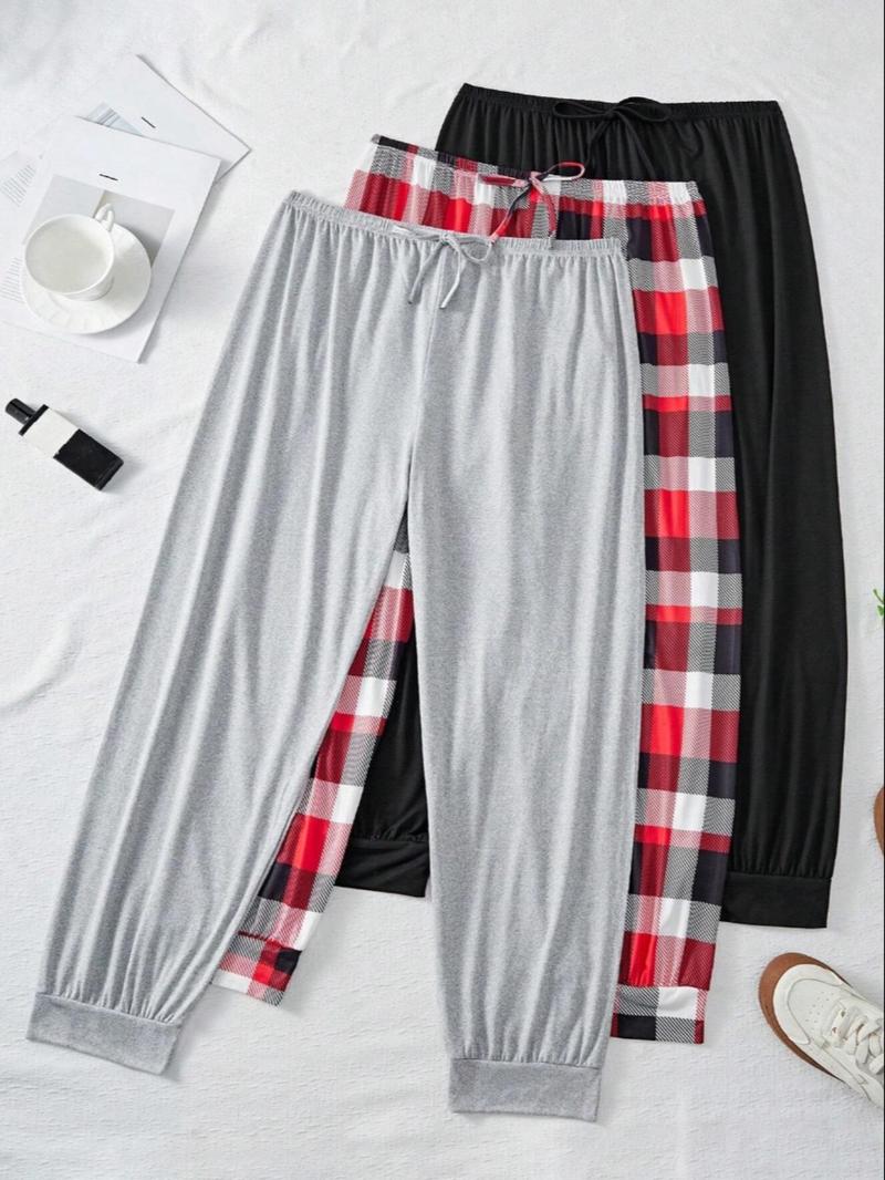 Product Introduction of 【Plus Size】 Plaid Print Pajama Pants, Casual Comfy Trousers for Daily Wear, Women's Sleepwear for All Seasons 1