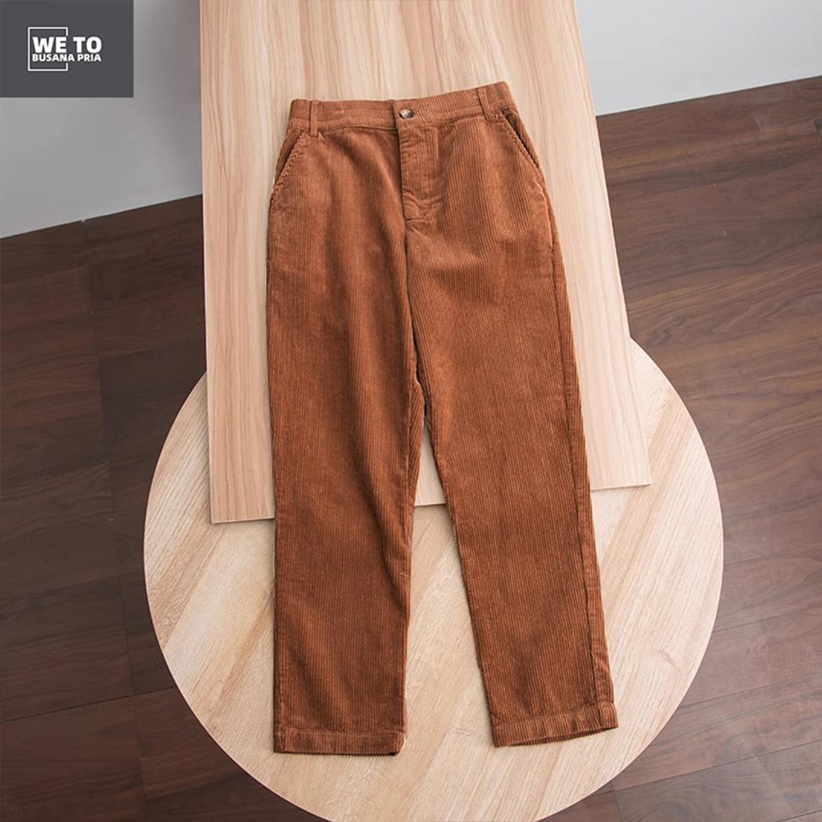 Celana corduroy pria celana gombrang pria oversize celana korduroy pria celana kasual Warna Moca unisex M-3XL Panjang Dewasa Cowok