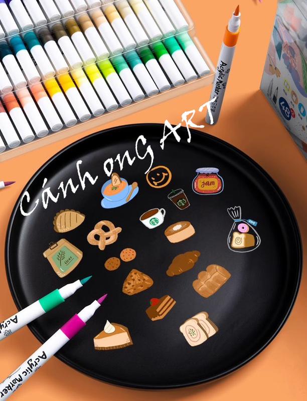 [CHÍNH HÃNG-12/24/36/48/60/72 ngòi brush]Bộ bút Acrylic marker đầu mềm tô vẽ trên mọi vật liệu, chồng màu hiệu quả đầu mềm 24 bút màu ohuhu bomau brush thiên long