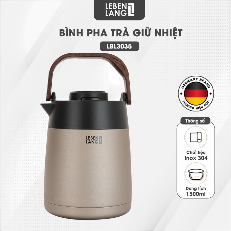  Bình trà giữ nhiệt Lebenlang LBL3035 dung tích 1L5 có lọc trà hiển thị nhiệt độ - Hàng chính hãng 
