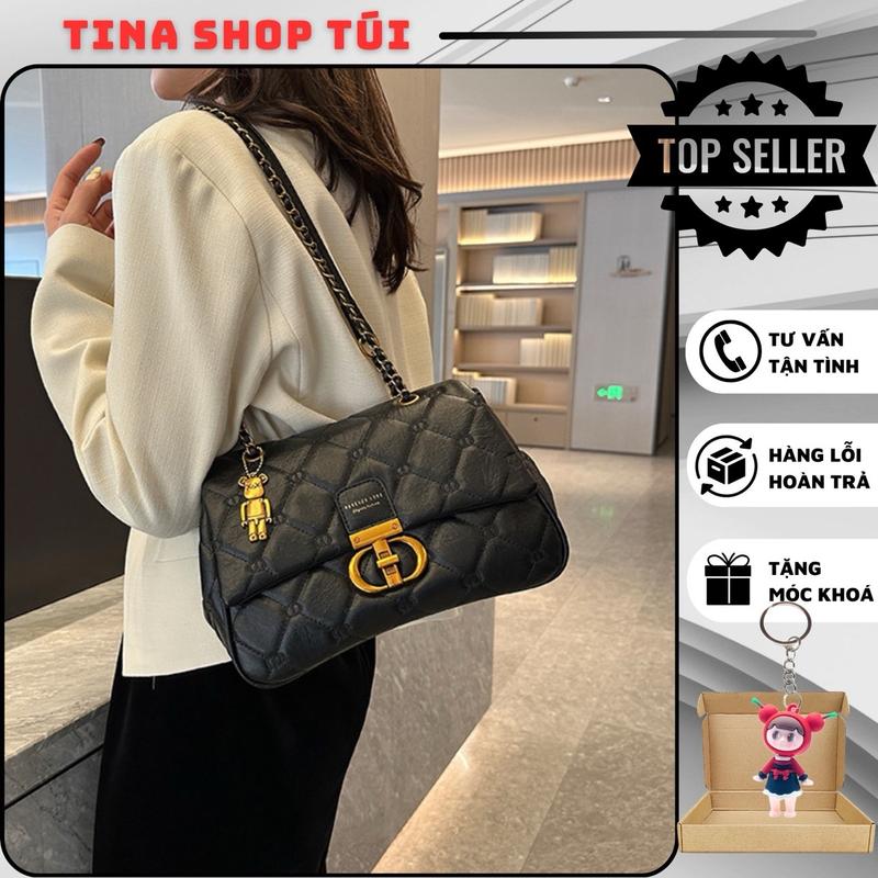 Túi trần trám khoá T, tag bearbrick; chất da mềm; đeo vai, đeo chéo hàng nội địa Trung size 28cm túi  xách Bag Nữ